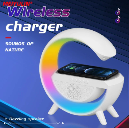 G Lamp Smart Bluetooth Speaker Wireless Fast Charger Station LED RGB Desk Light Support TF Card AUX for iPhone 14/13 Samsung Power bank..