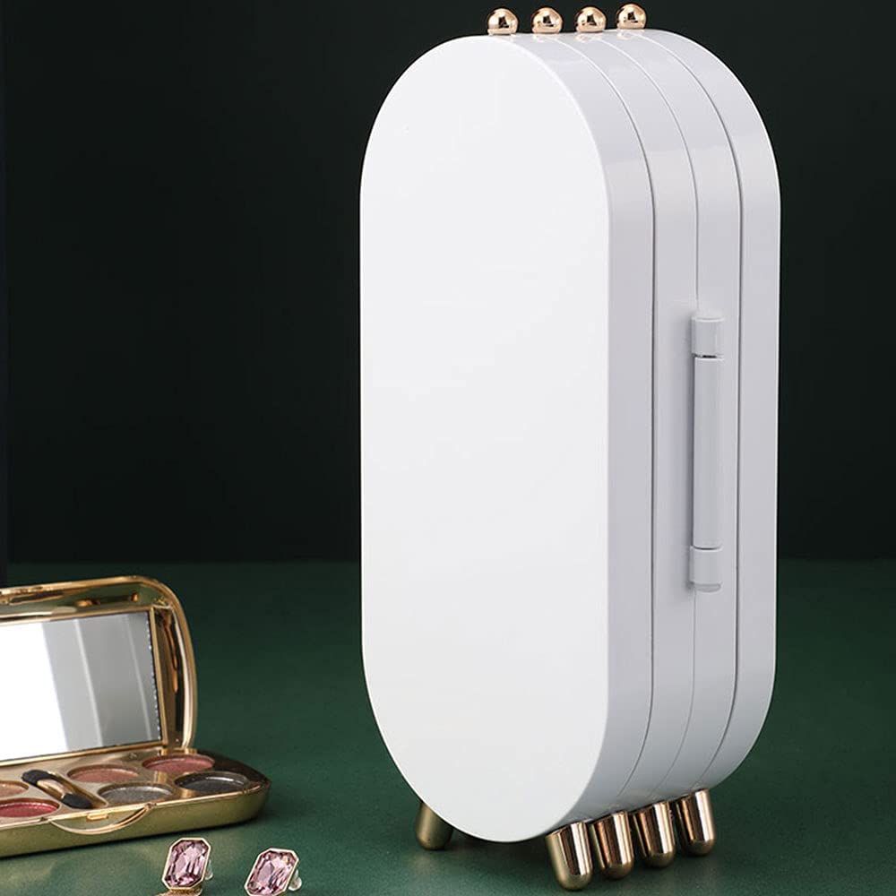 Jewellery Box Organiser with Mirror - Foldable Exquisite Dustproof Jewelry Storage Case Multi-Function Screen Shaped Metal Display Jewelry Stand for Earring - Necklace & Bracelet (Random Color).
