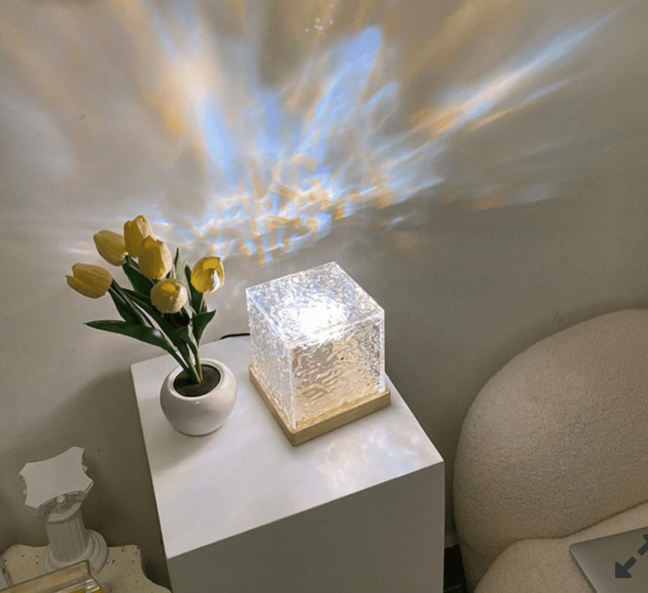 Dynamic Rotating Water Ripple Night Light 3 Colors Flame Crystal Lamp for Living Room Study Bedroom (with remote Attached USB cable).