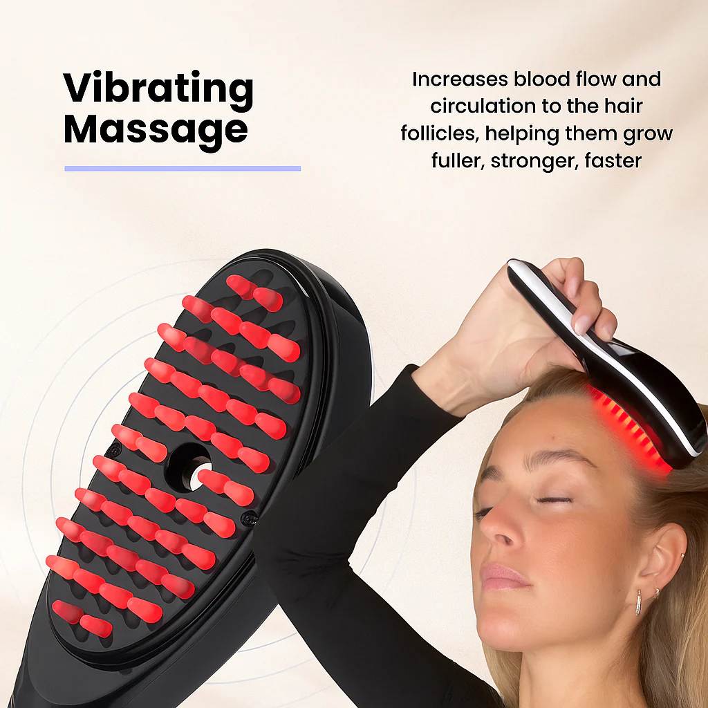 Electric Massage Comb – Blue & Red Light Therapy, Vibration Brush, Spray & Negative Ion Scalp Massager (Rechargeable).