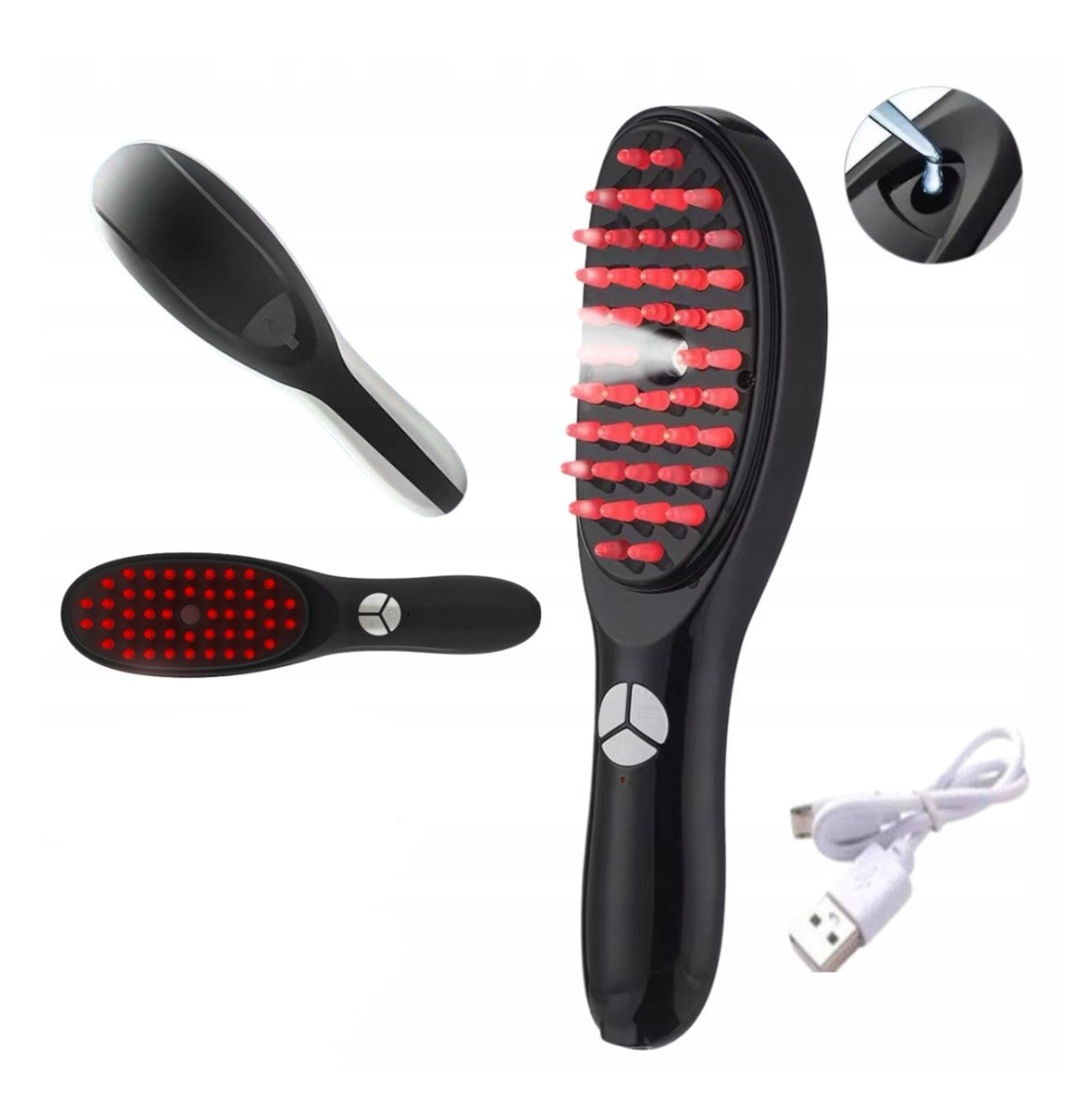 Electric Massage Comb – Blue & Red Light Therapy, Vibration Brush, Spray & Negative Ion Scalp Massager (Rechargeable).