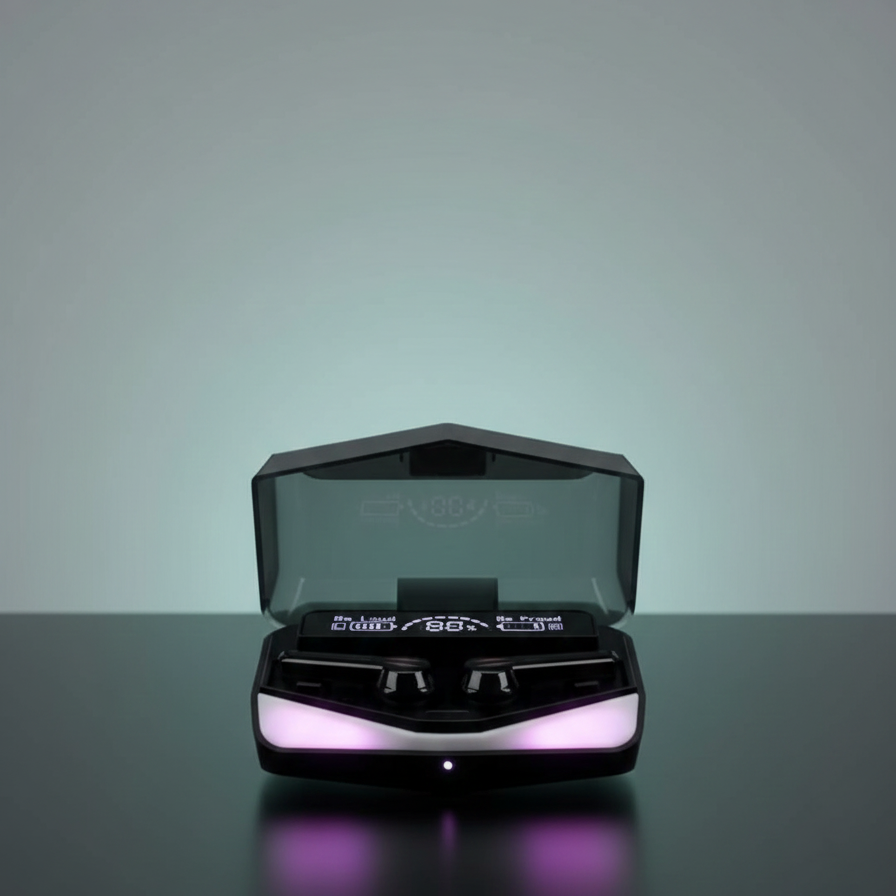 DAMIX M28 TWS Wireless 5.3 Gaming Earbuds with LED Power Display, Dual Mode (Game/Music), Low Latency, and HD Mirror Design.