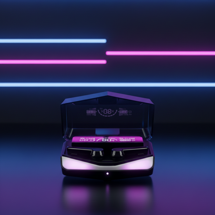 DAMIX M28 TWS Wireless 5.3 Gaming Earbuds with LED Power Display, Dual Mode (Game/Music), Low Latency, and HD Mirror Design.