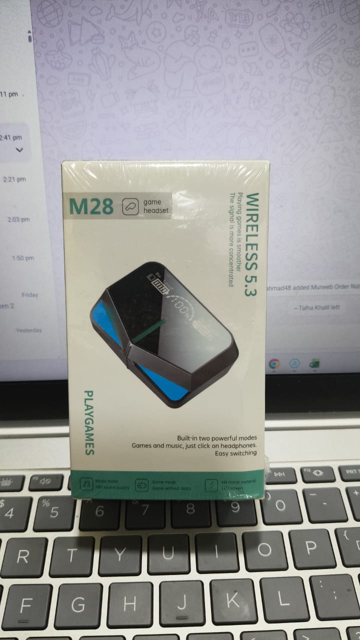 DAMIX M28 TWS Wireless 5.3 Gaming Earbuds with LED Power Display, Dual Mode (Game/Music), Low Latency, and HD Mirror Design.