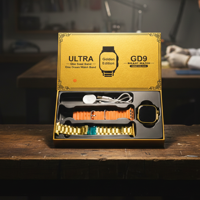 GD9 Ultra Golden Edition Smart Watch Providing Premium Design Stylish Appearance And Everyday Smart Wear Support.