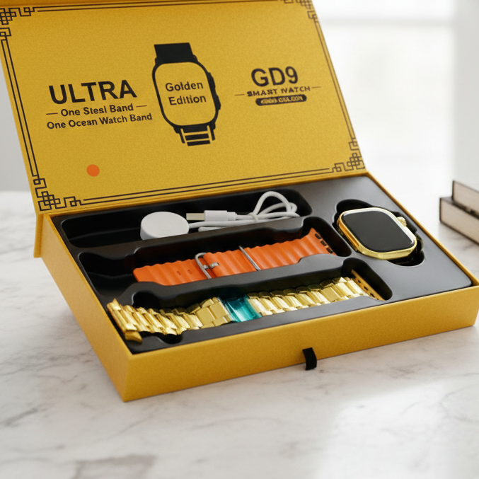 GD9 Ultra Golden Edition Smart Watch Providing Premium Design Stylish Appearance And Everyday Smart Wear Support.