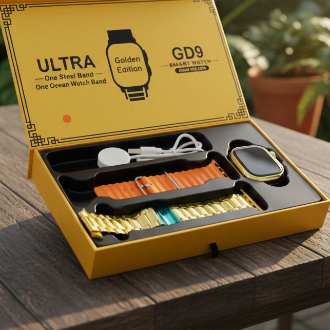 GD9 Ultra Golden Edition Smart Watch Providing Premium Design Stylish Appearance And Everyday Smart Wear Support.