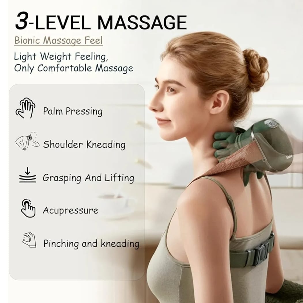 Human Hand Style Heated Neck And Shoulder Massager Portable Wireless Deep Tissue 4D Finger Pressure.