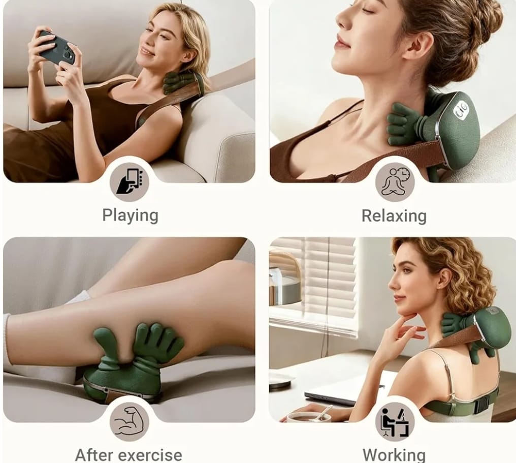 Human Hand Style Heated Neck And Shoulder Massager Portable Wireless Deep Tissue 4D Finger Pressure.