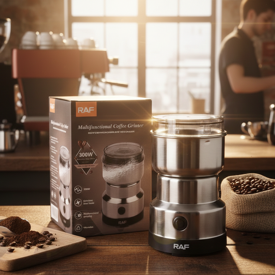 RAF R‑7113 Electric Grinder | 300W | Stainless Steel Blades | 85‑100g Capacity | Coffee, Spices & Masala.