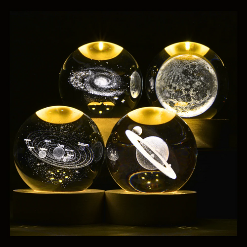 1 Pc USB LED Galaxy Crystal Ball Lamp | 3D Planet Moon Night Light | Bedroom & Party Home Decor | Kids Birthday Gift (Random Design).