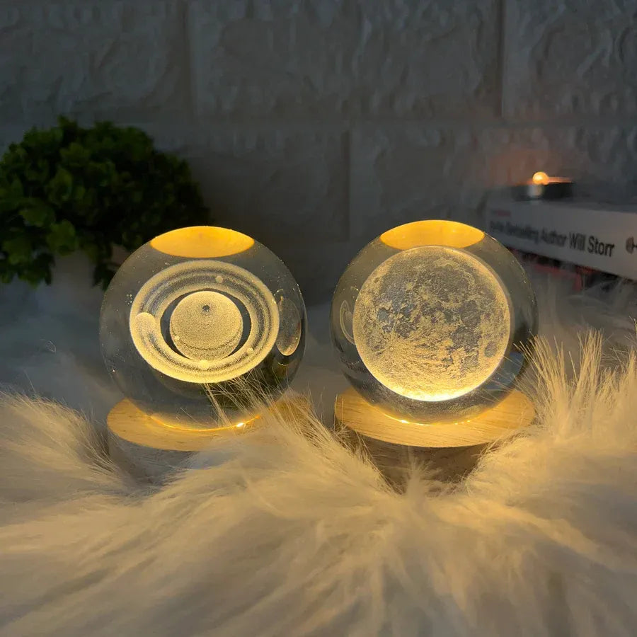 1 Pc USB LED Galaxy Crystal Ball Lamp | 3D Planet Moon Night Light | Bedroom & Party Home Decor | Kids Birthday Gift (Random Design).