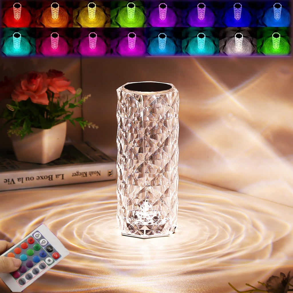 Crystal Rose Diamond Lamp – 16 Colors Changing LED Touch Lamp with Remote & USB Charging.