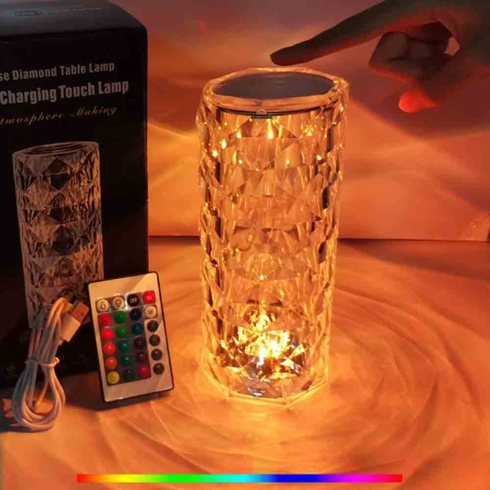 Crystal Rose Diamond Lamp – 16 Colors Changing LED Touch Lamp with Remote & USB Charging.