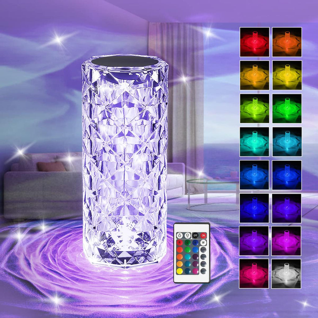 Crystal Rose Diamond Lamp – 16 Colors Changing LED Touch Lamp with Remote & USB Charging.