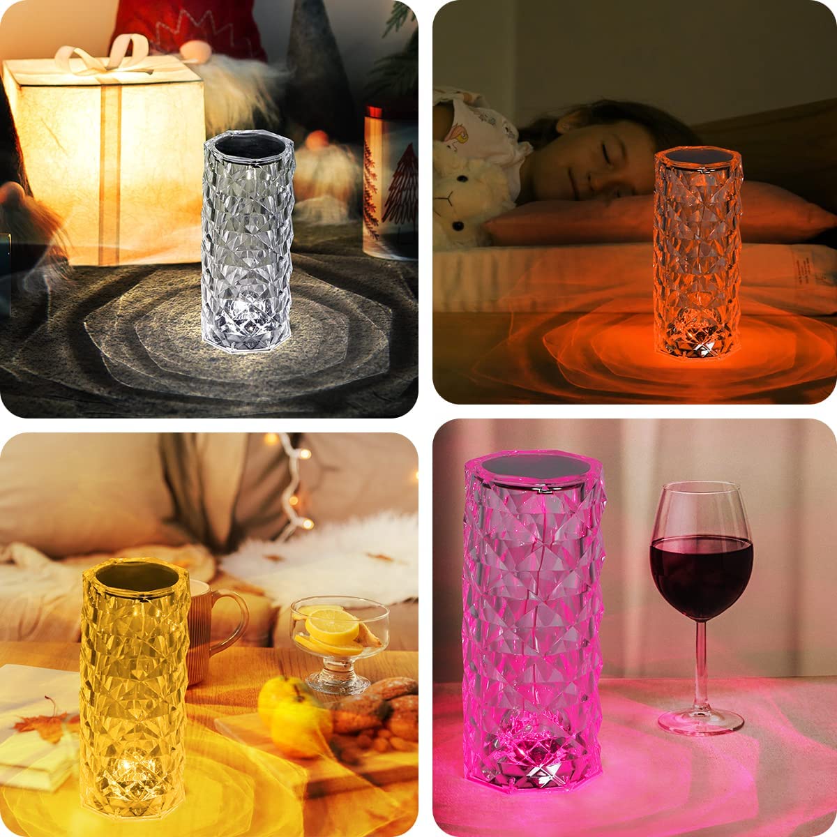 Crystal Rose Diamond Lamp – 16 Colors Changing LED Touch Lamp with Remote & USB Charging.