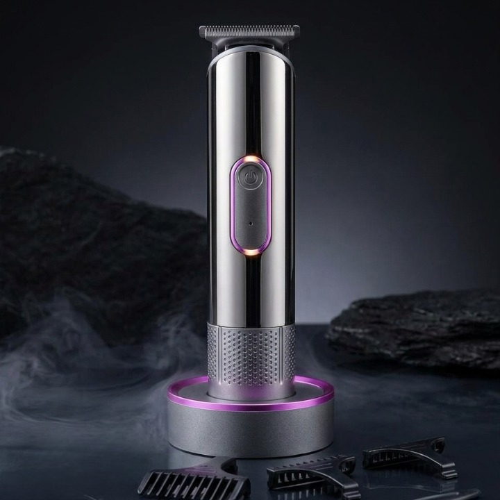 G63A Professional Hair Stylist Trimmer – Rechargeable Cordless Hair & Beard Trimmer with Charging Base and Guide Combs.