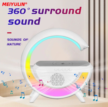 G Lamp Smart Bluetooth Speaker Wireless Fast Charger Station LED RGB Desk Light Support TF Card AUX for iPhone 14/13 Samsung Power bank..