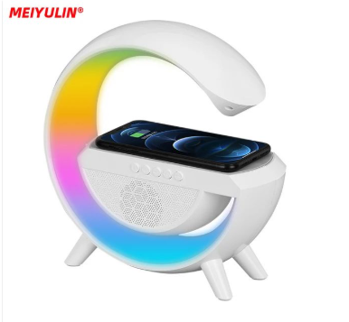 G Lamp Smart Bluetooth Speaker Wireless Fast Charger Station LED RGB Desk Light Support TF Card AUX for iPhone 14/13 Samsung Power bank..
