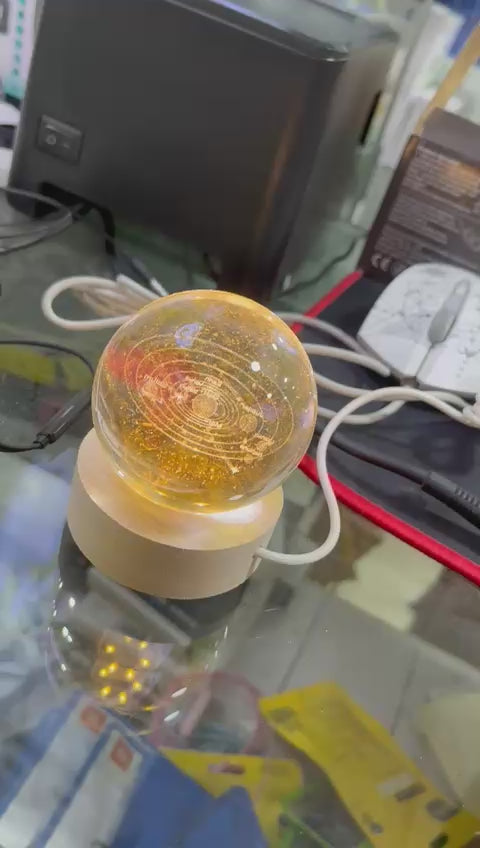 1 Pc USB LED Galaxy Crystal Ball Lamp | 3D Planet Moon Night Light | Bedroom & Party Home Decor | Kids Birthday Gift (Random Design).